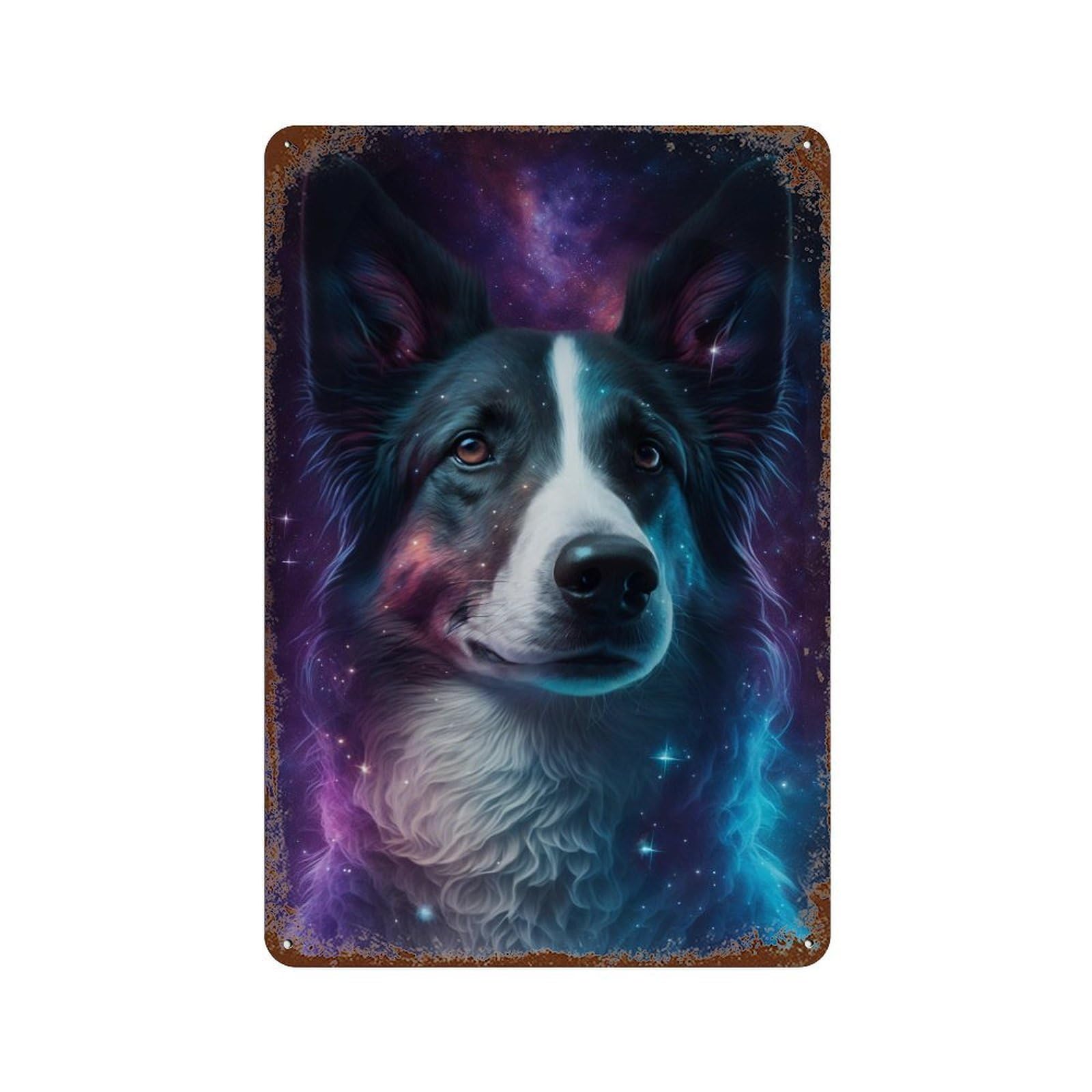 Cosmic Canine Portrait-5 Vintage Rust Metal Sign 11.8"x7.9", Shabby Chic Decor for Living Room, Hallway And Home Decor