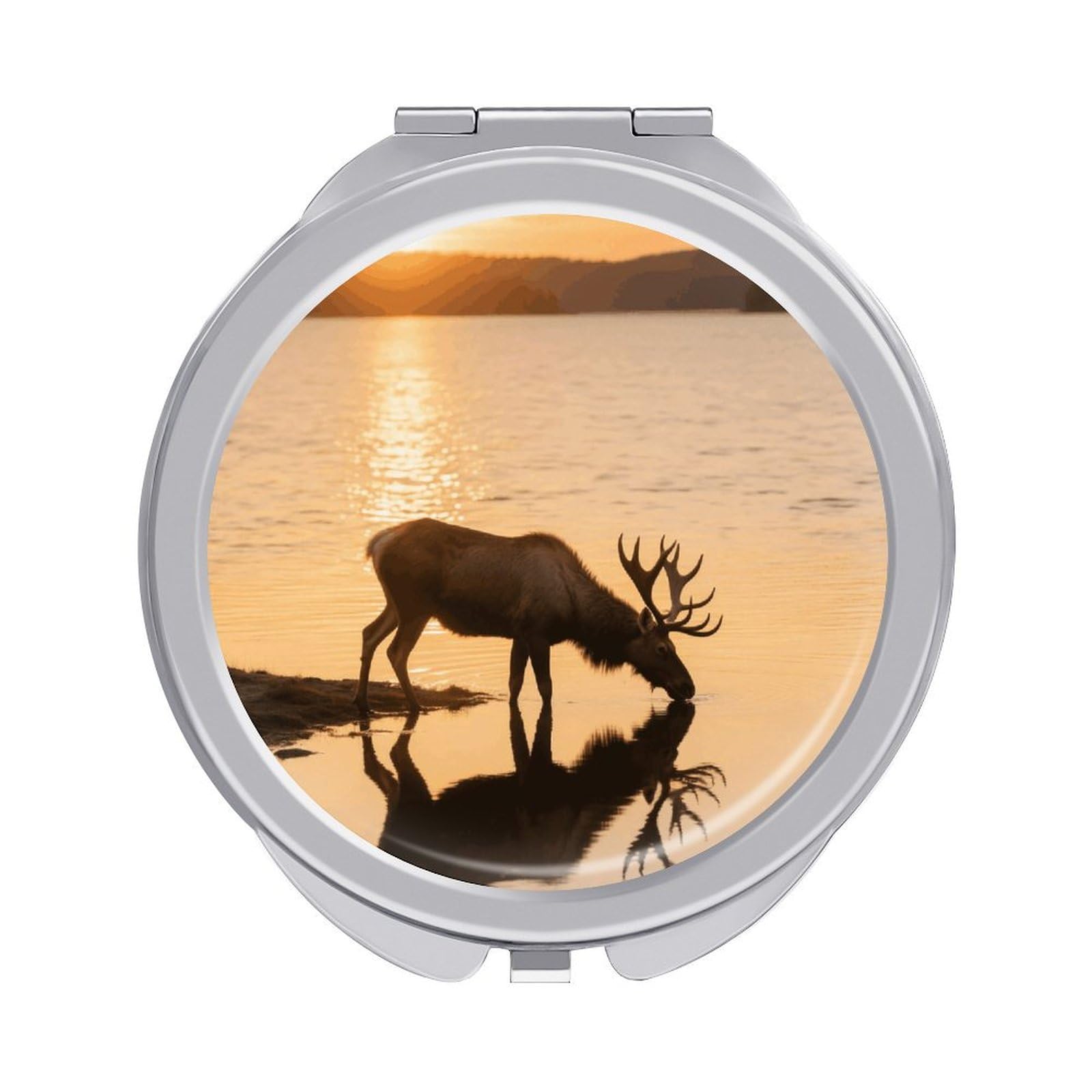 VstaDank Landscape Moose in The River Makeup Mirror Beautiful Compact Makeup Mirror Silver Mirrors Surface Folding Makeups Lightweight Travel Makeups Mirrors for Suitable Handbag and Purses