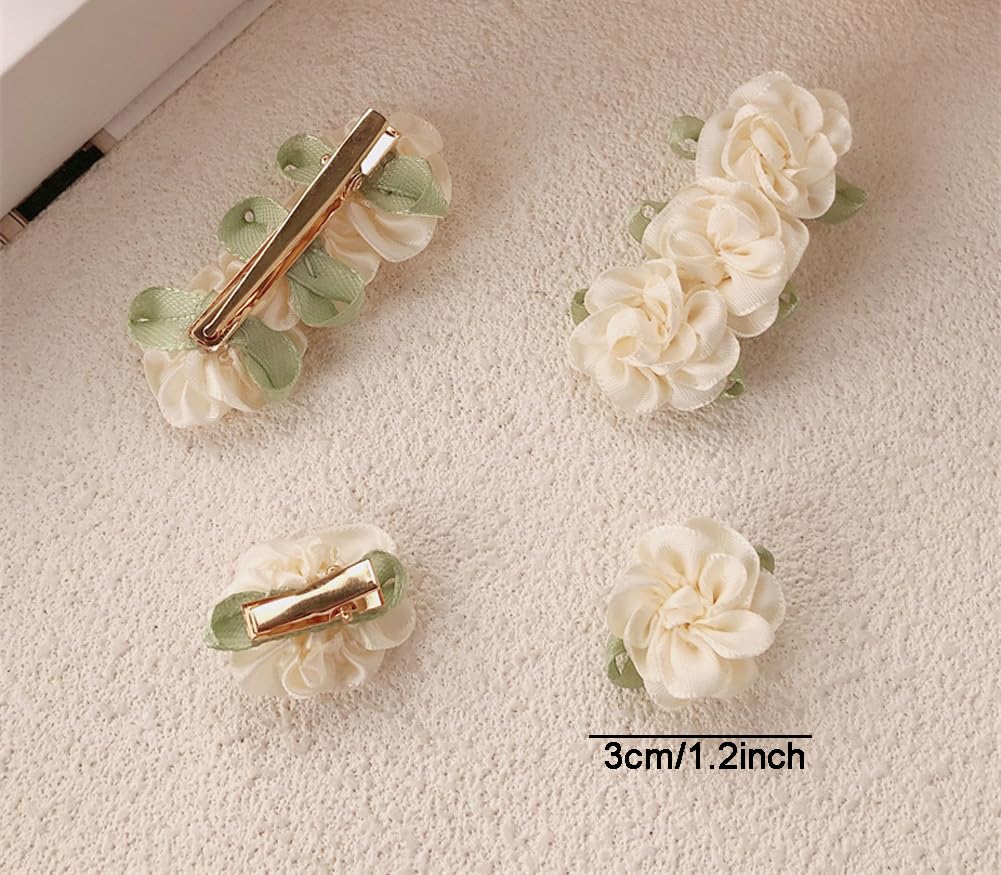 12Pcs White Jasmine Flower Hair Clips Mini Camellia Barrettes Floral-Shaped Hairpins Headdress Headwears Accessories for Wedding Party - Image 2