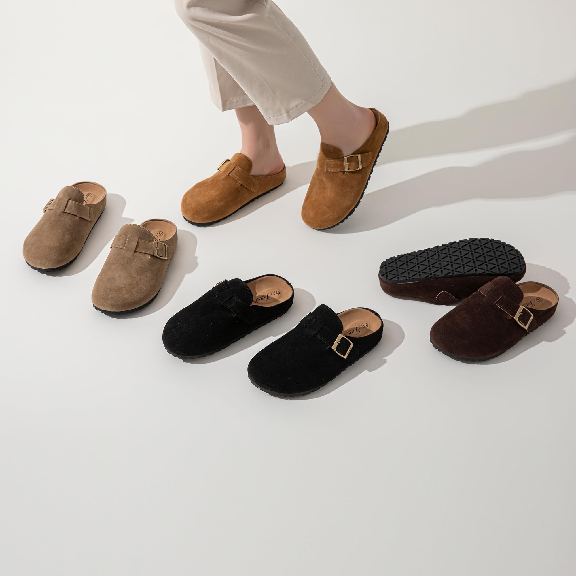 JOMIX Sabot Donna Pantofole Chiuse Davanti in Pelle Sintetica con Fibbia Regolabile Ciabatte con Plantare Ergonomico Zoccoli da Casa e Esterno
