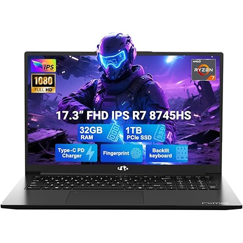 NIMO 17.3" Light-Gaming-Laptop, 8 Cores AMD Ryzen 7 8745HS 32GB DDR5 RAM 1TB SSD (Beat R9 6900HX, up to 4.9GHz) Radeon 780M Graphics IPS FHD Computer with 100W Type-C Backlit Keyboard, Fingerprint