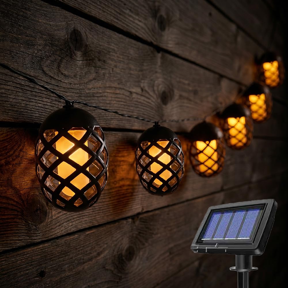 WRQIOO Solar Lantern String Lights with Flame Effect, 10PC Rattan Solar Lantern with Flickering So-lar Lights, Hanging Sola-r Lanterns Outdoor Garden Warm White for Patio Lawn Yard Fence