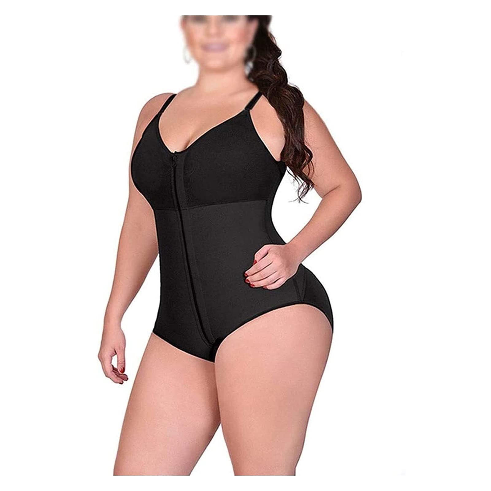 Body Modellante Invisibile Contenitivo a Busto Aperto, per Donna, con Cerniera, a Cuciture, Traspirante, Taglie Forti (Colore: Nero, Taglia: Piccola) (Nero Grande)