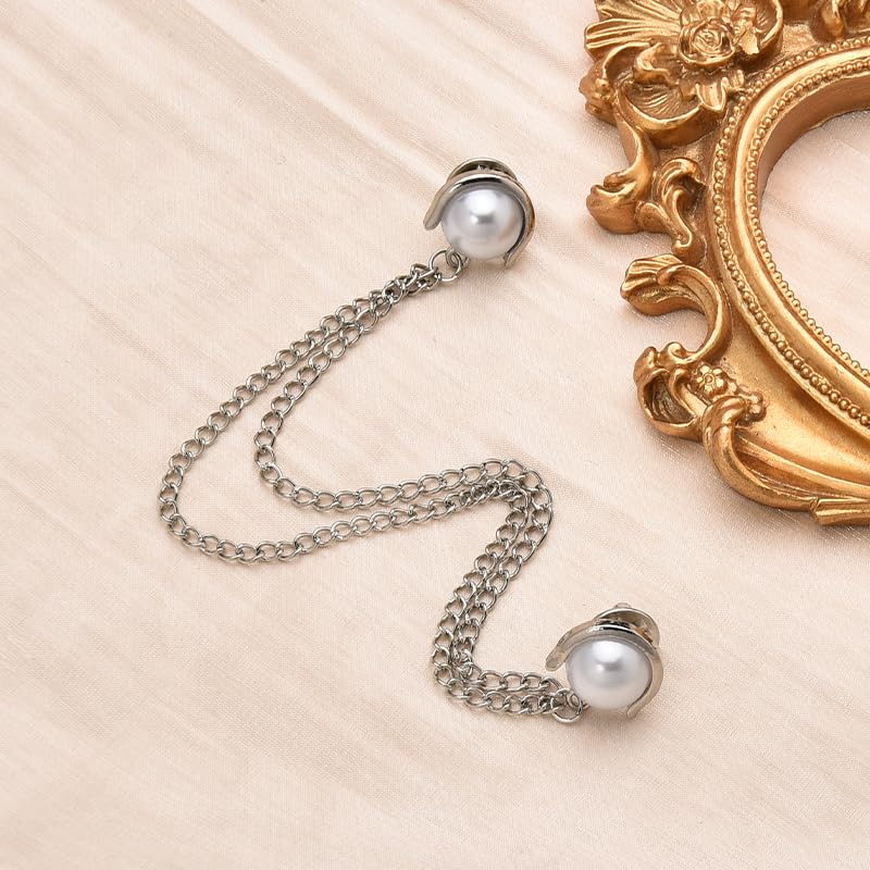 Image of Pearl Brooch Pins Tassel Chain Brooch Collar Pins Lapel Pins for Men Women Dress Shirt Collar Chain Suit Collar Brooch Hanging Chain Lapel Pin for Men Suits Tuxedo Shirt Accessories