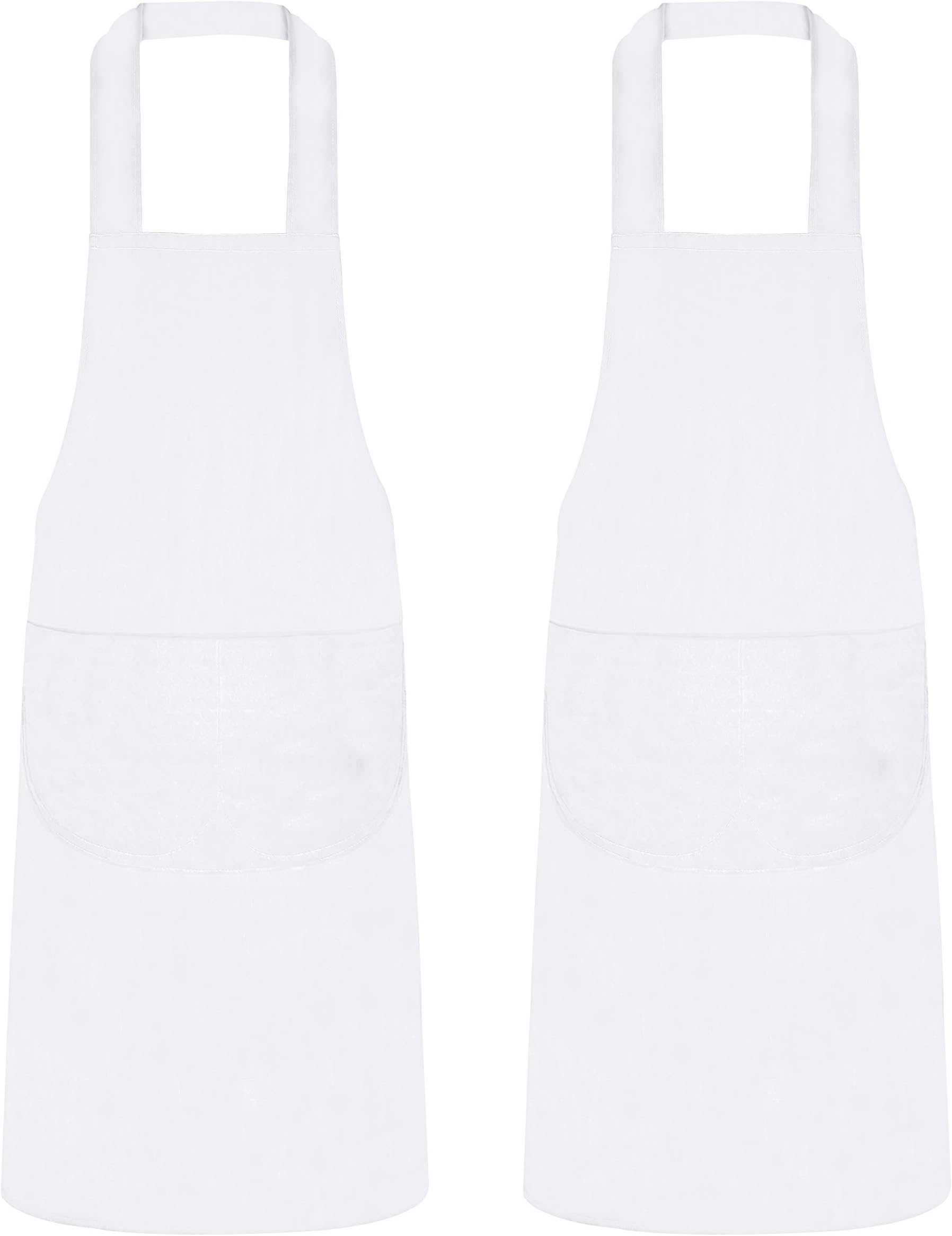 Pack of 2 Unisex Bib Aprons – 100% Combed Cotton - Professional Heavy Duty Grade – Thick Fabric Construction – Two Large Front Pockets’- Fade Resistant
