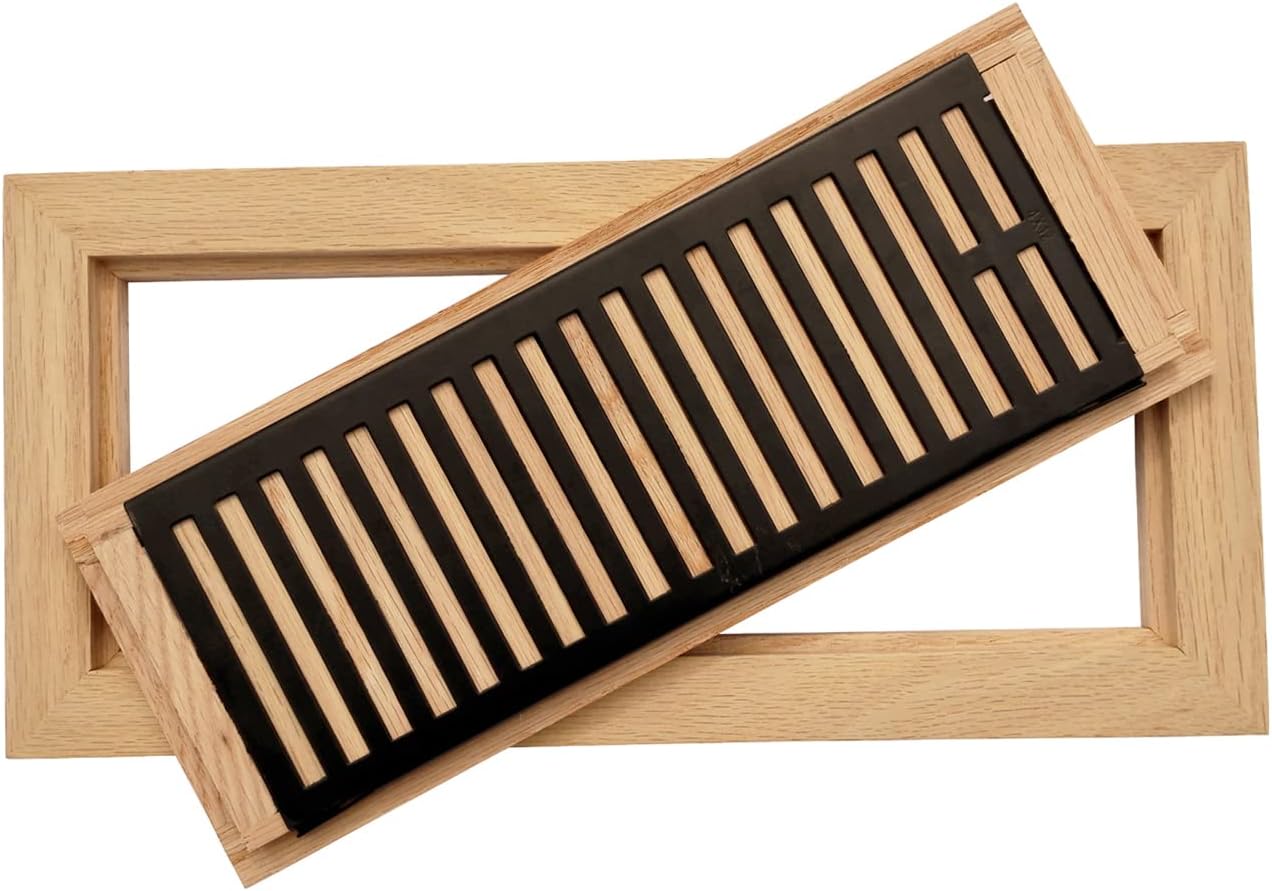 Homewell 4 Pcs Pack Red Oak Wood Floor Register, Flush Mount Vent, 4x12 Inch, with Damper, Unfinished