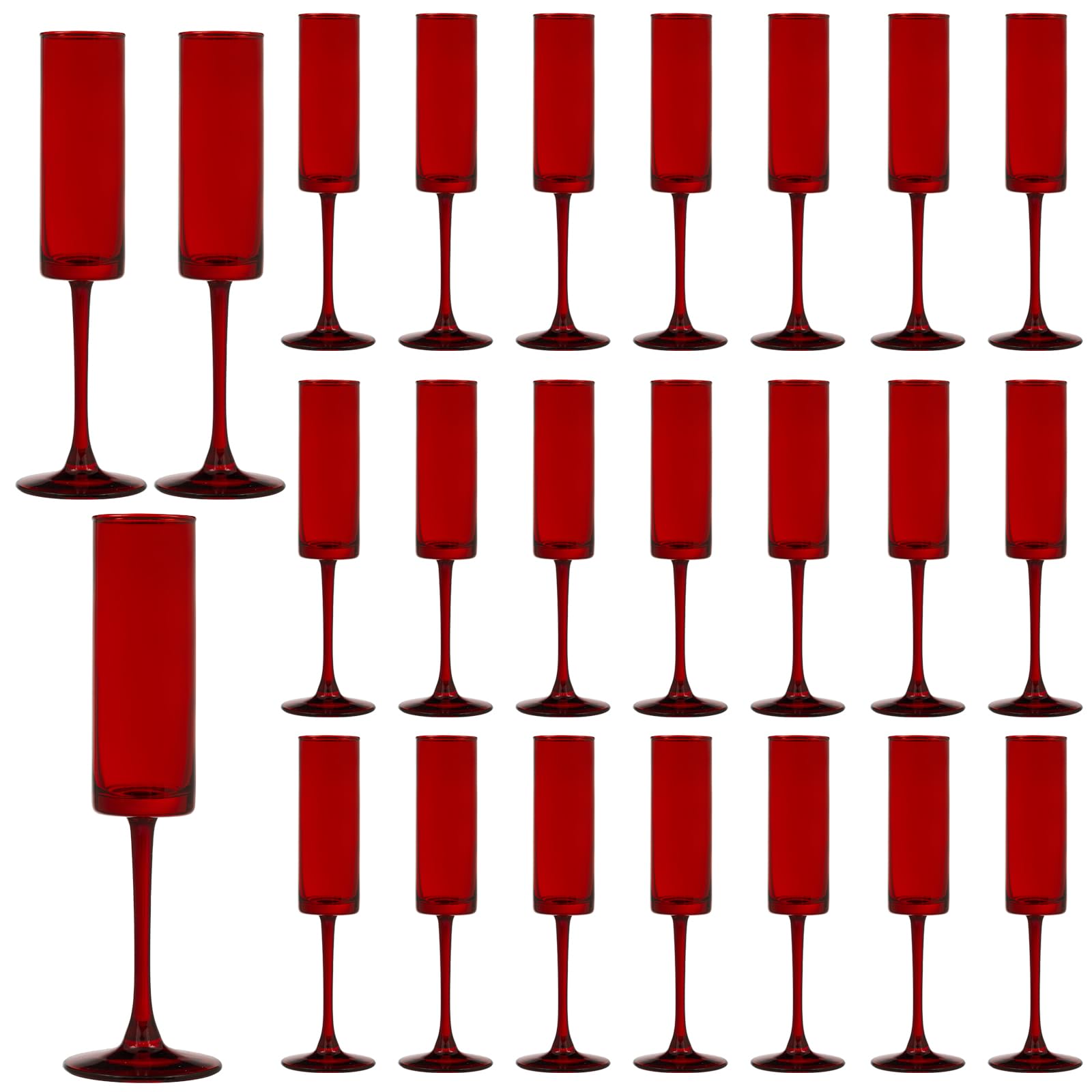 24 Pieces Red Champagne Flutes 6 OZ Straight Sided Wine Glasses Champagne Long Stem Drinking Colored Glasses,Set of 24 Hand Blown Champagne Flutes Goblets for Wedding Cocktail Cups,Cava, Prosecco