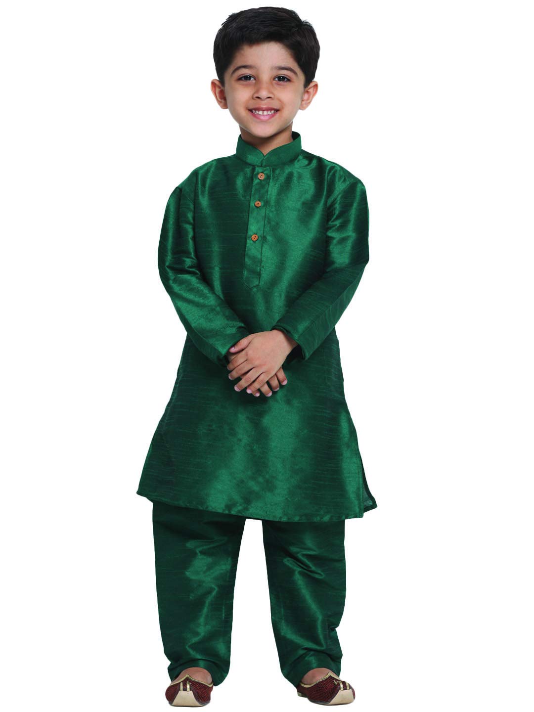 Jbn Creation Boys' Bottle Green Silk Blend Kurta And Pyjama Set_Vasbkgn001Npgn_22