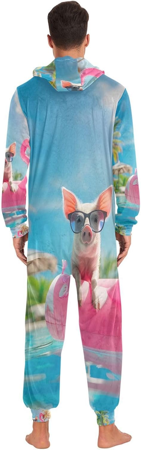 Funny Pig Flamingo Adult Onesie Pajamas for Unisex Novelty One Piece Costume Sleepwear