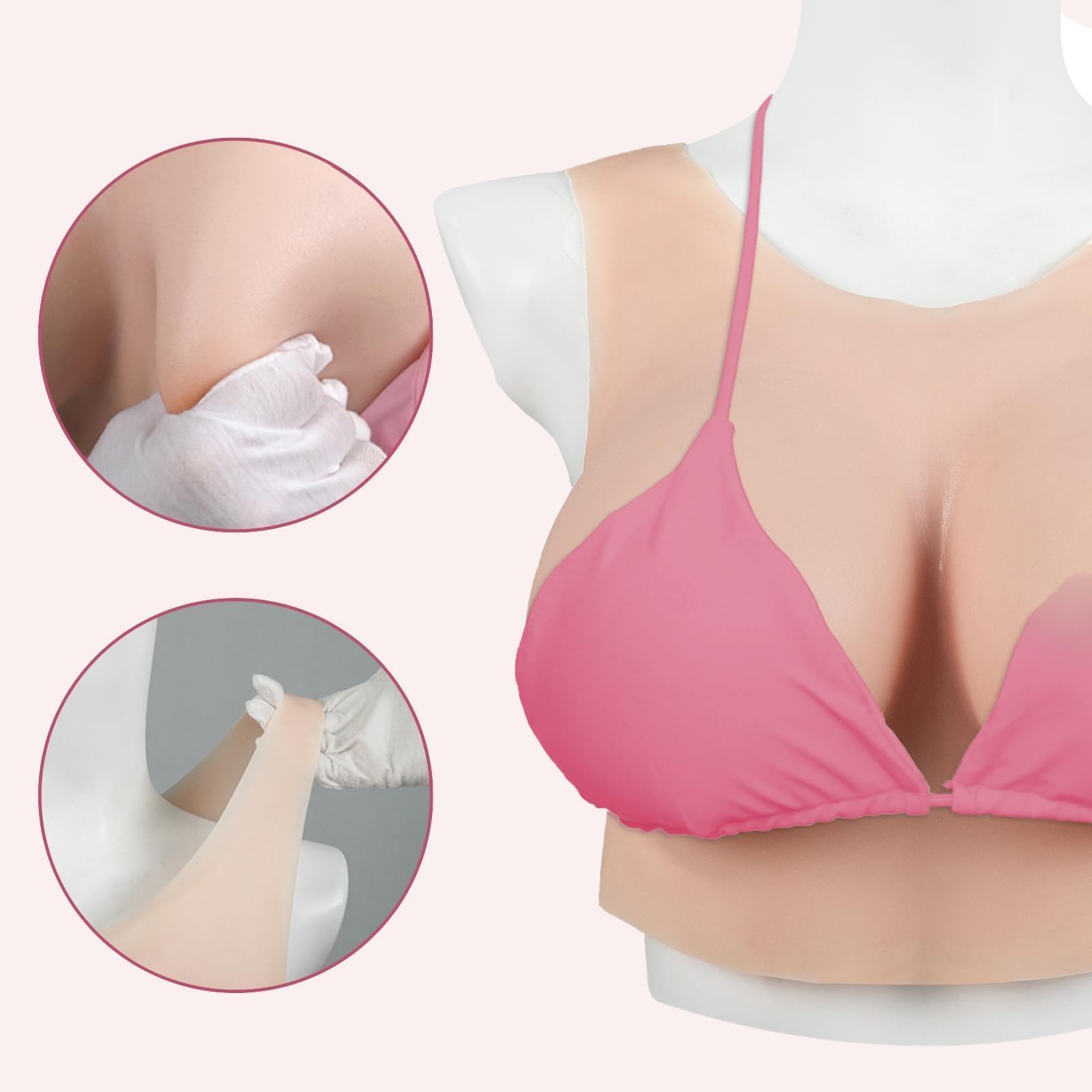 CYOMI Silikon Brüste Brustformen Realistisch Brustplatten Runder Kragen Hohle Zurück für Crossdresser Transgender Cosplay B-G Cup (Elfenbeinweiß,D Cup-Flüssig Silikon Füllung)