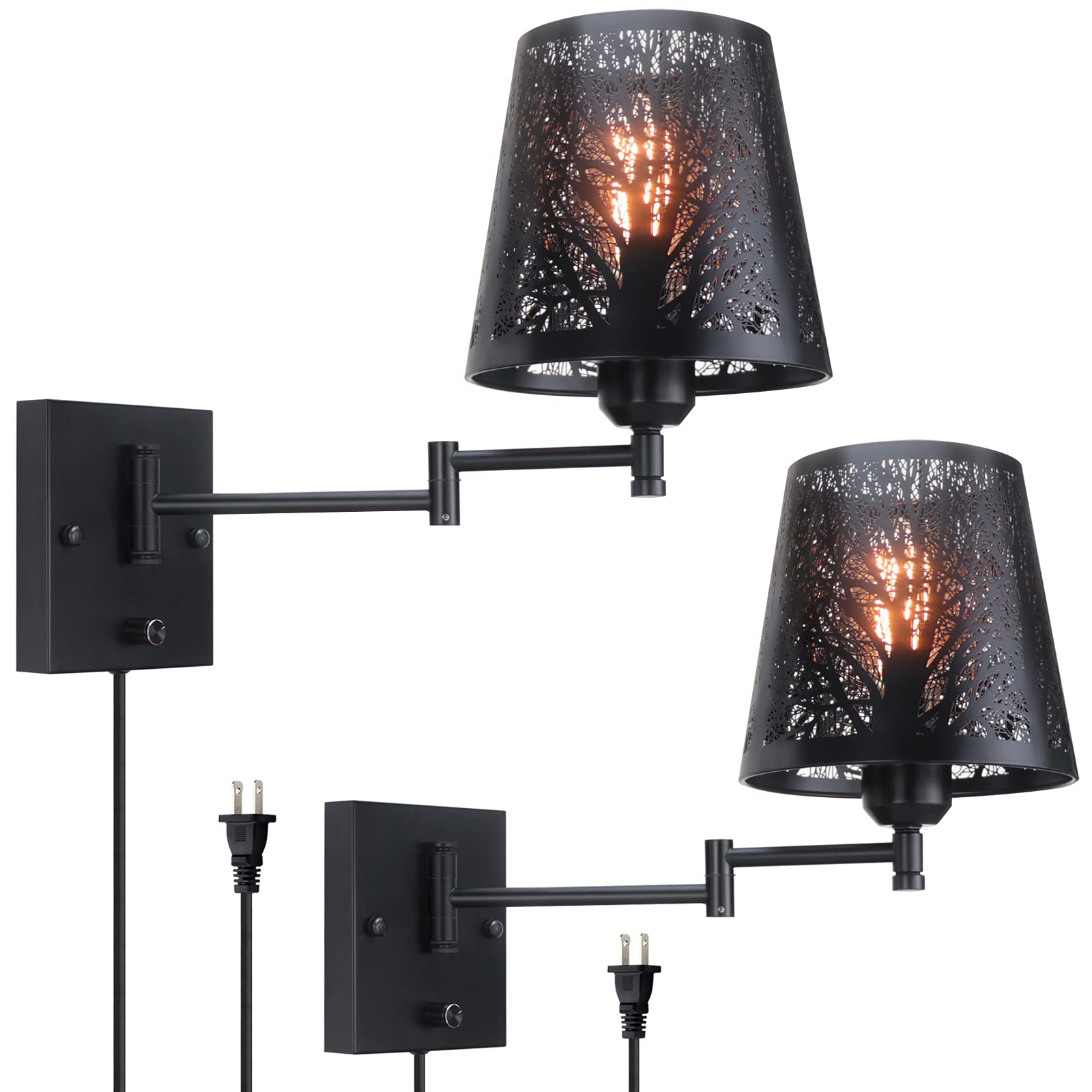 Plug in Wall Sconces 2 Pack, Industrial Plug in Wall Light Fixtures, Vintage Wall Lamp Bathroom Light Fixtures Wall Sconce Lighting for Living Room Bedroom Hallway