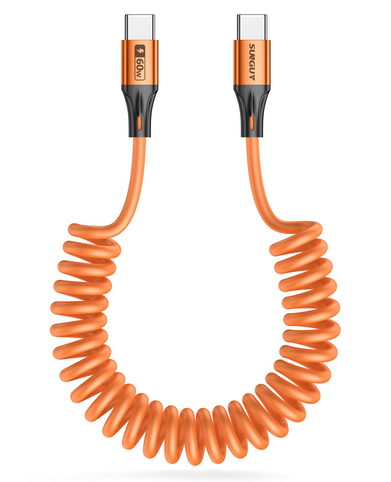 SUNGUY Cavo a spirale da USB C a USB C, 1,5 m【0,4 m-1 m】 Cavo di ricarica da 60 W per Android Auto, iPhone 17 16 15 Pro Max, Galaxy S24/S23, Google Pixel, iPad Pro, MacBook (arancione)