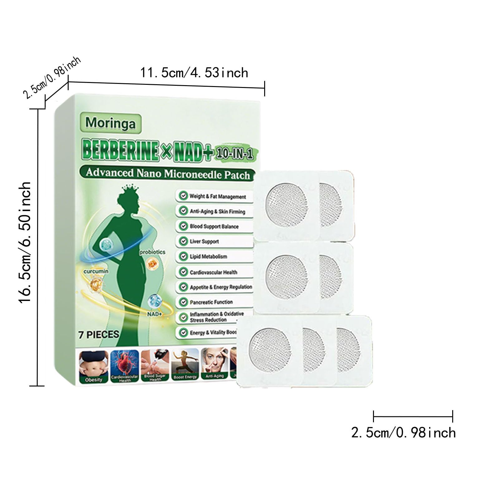 6 Cajas Moringa x Berberine Patch 10 en 1,parche avanzado de microagujas Moringa 10 en 1,Parche de Metabalance Profesional, Fácil de Aplicar, para hombres y mujeres (6-Cajas)