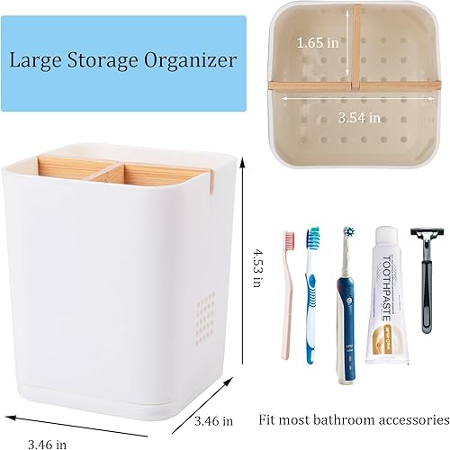 Miniatura 4 de Soporte eléctrico para cepillos de dientes con 3 ranuras para cepillos de dientes con separadores de bambú para baños, organizador de cepillos de