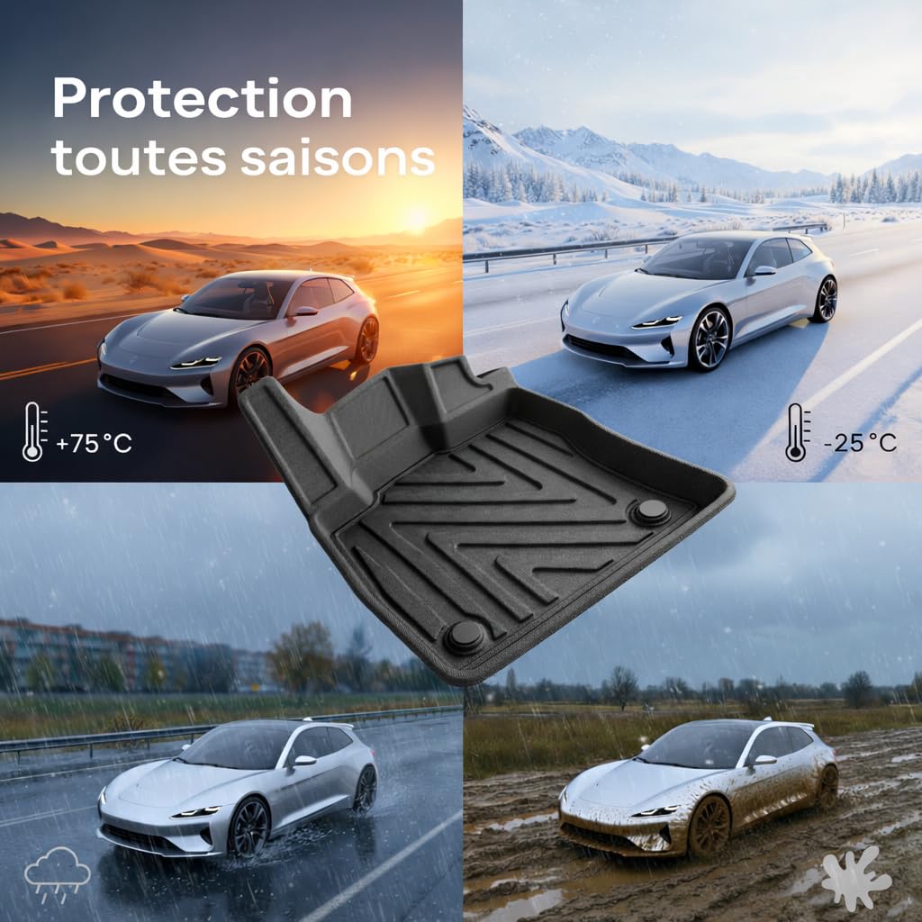 Tapis de sol pour Peugeot Rifter 2019-2026 – Tapis de voiture sur mesure en caoutchouc toutes saisons avec aspect fibre de carbone, bord haut en TPE, accessoires imperméables et