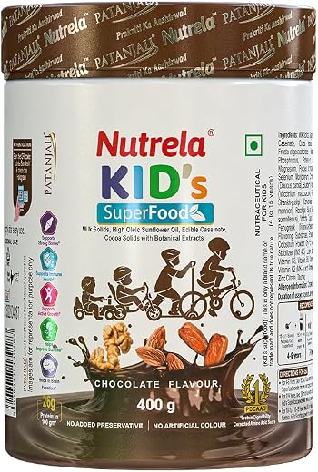 Nutrela Kids Protein Powder - 400g, Chocolate Flavour | Helps in Memory and Brain Development | Improve Muscle Mass, Bone ...