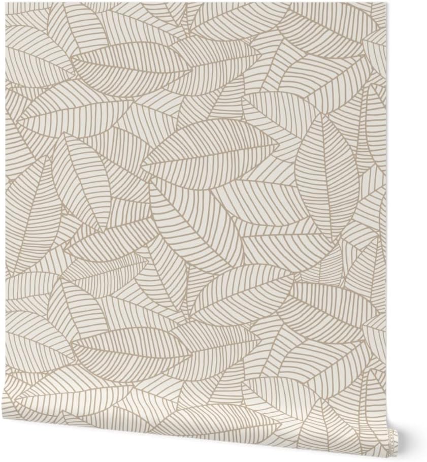 Spoonflower Peel & Stick Wallpaper 3ft x 2ft - Neutral Colors Botanical Print Retro Modern Simple Custom Removable Wallpaper