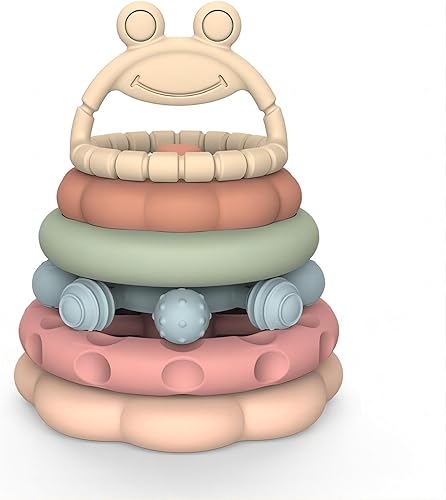 Vasos apilables de juguetes para bebés, juguete de dentición suave de silicona, 5 piezas, torre de aprendizaje de castillo para bebés mayores de 6