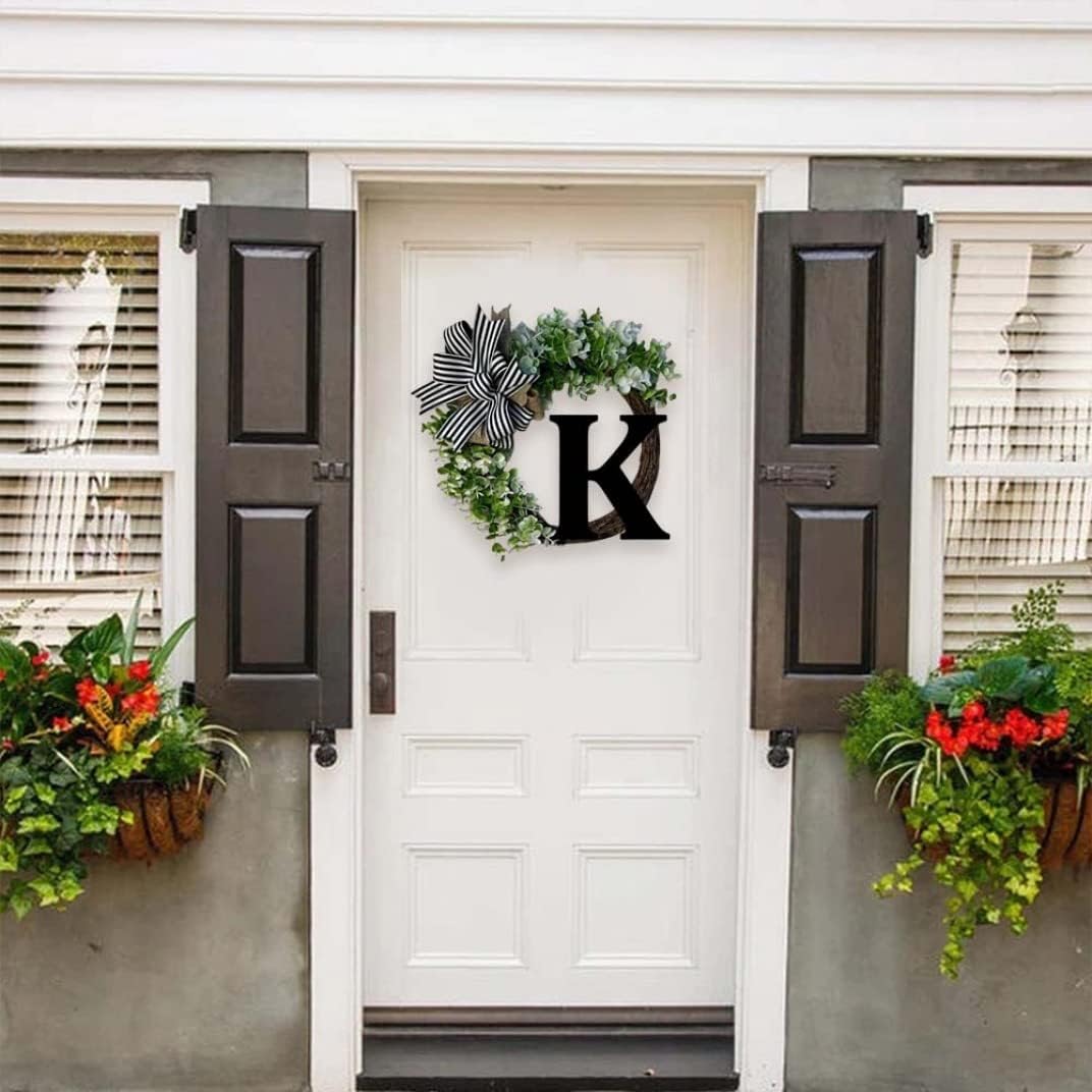 Last Name Year Round Front Door Wreath with Bow K Letter Welcome Signs Porch Decoration, Welcome Sign for Front Door image 5