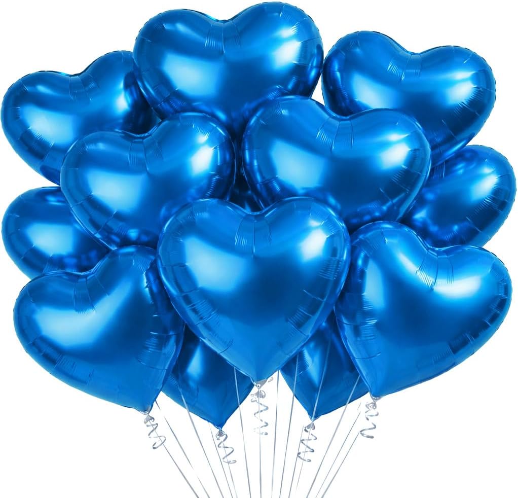 25 Pieces 18 Inches Blue Heart Love Balloons, Large Foil Mylar Heart Shaped Balloon for Valentines Day, Anniversary, Wedding, Engagement, Proposal, Bachelorette, Bridal Shower, Birthday Party Supplies