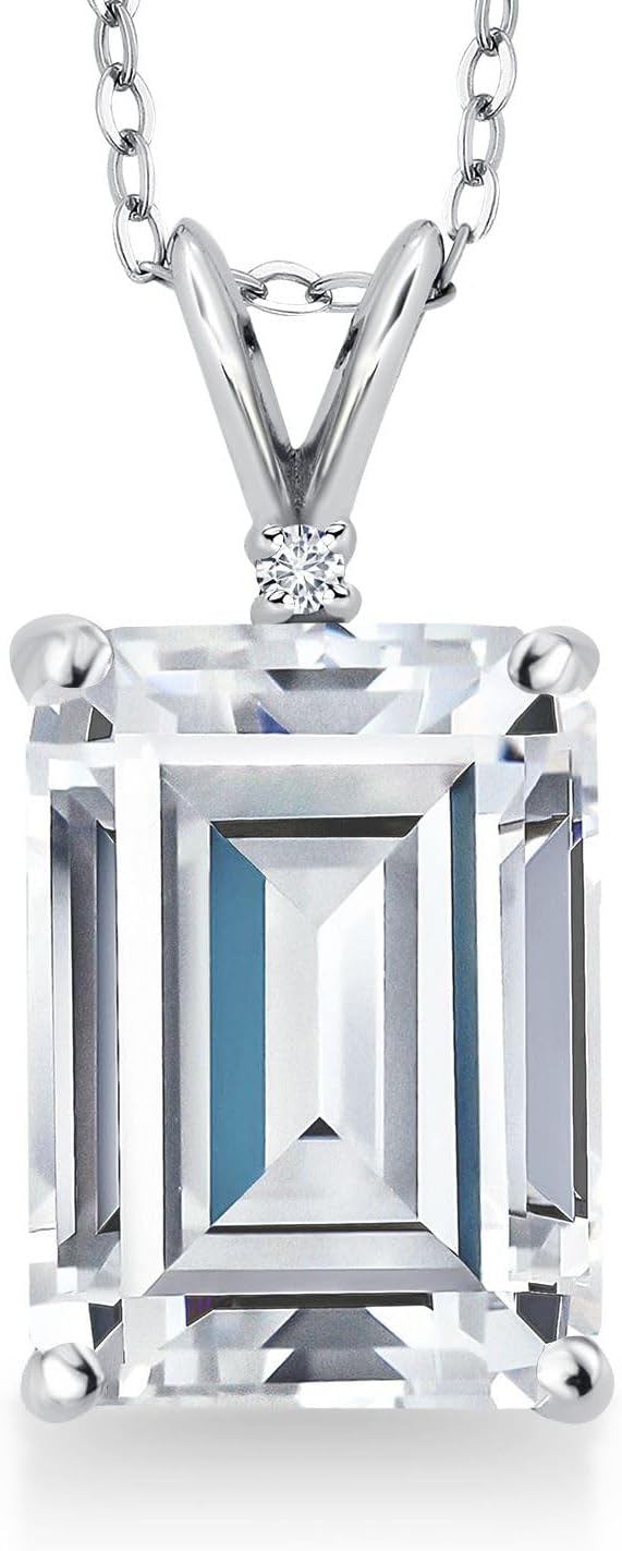 Gem Stone King 5-13 Cttw Gemstone Birthstone Pendant Necklace for Women | 925 Sterling Silver | 14X10MM Emerald Cut and 1.5MM Round Accents | With 18 Inch Silver Chain