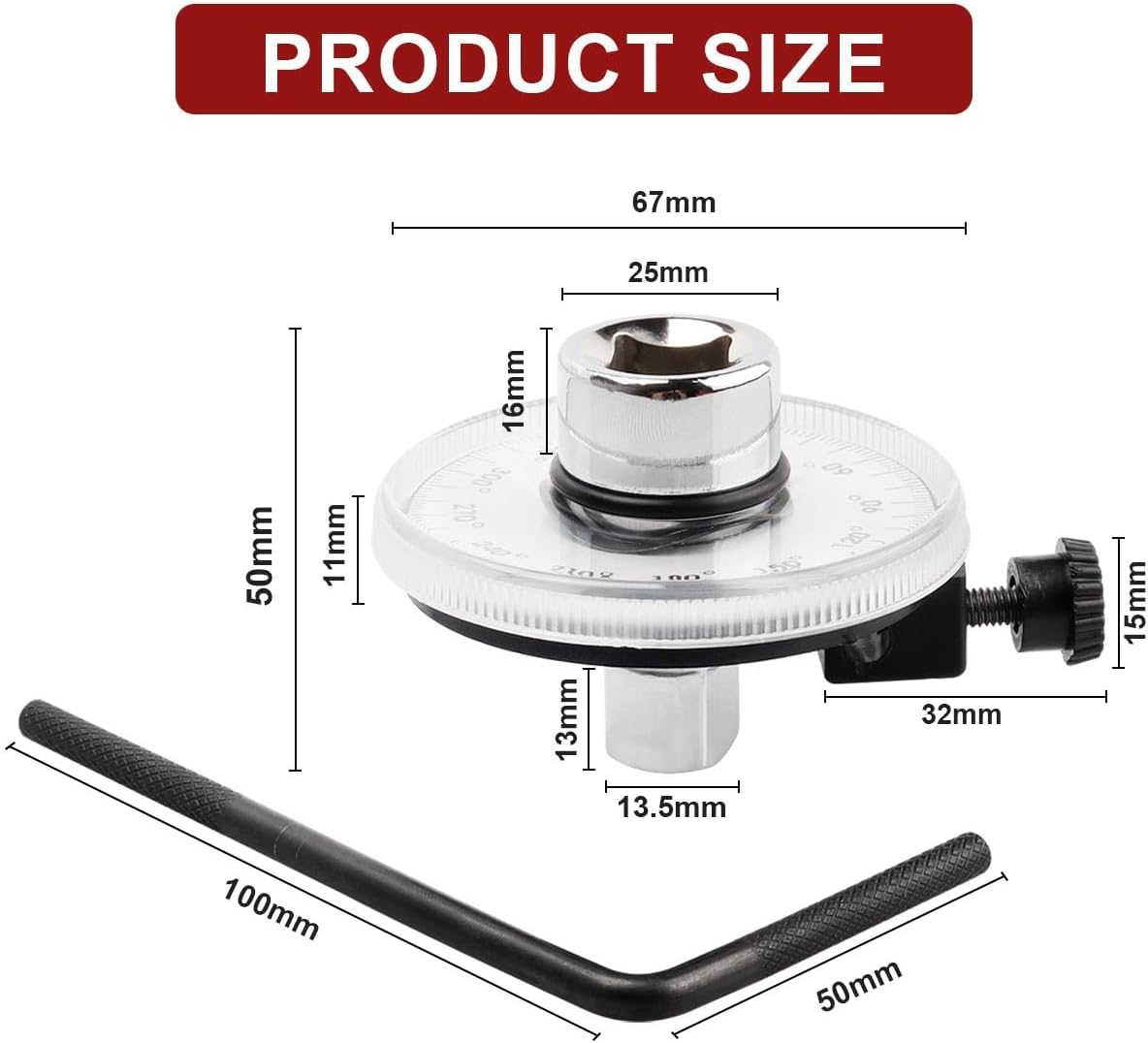 1/2 Inch Torque Wrench Angle Gauge Tool, 360° Adjustable Torque Angle Gauge, Torque Meter Wrench for Angle Measurement