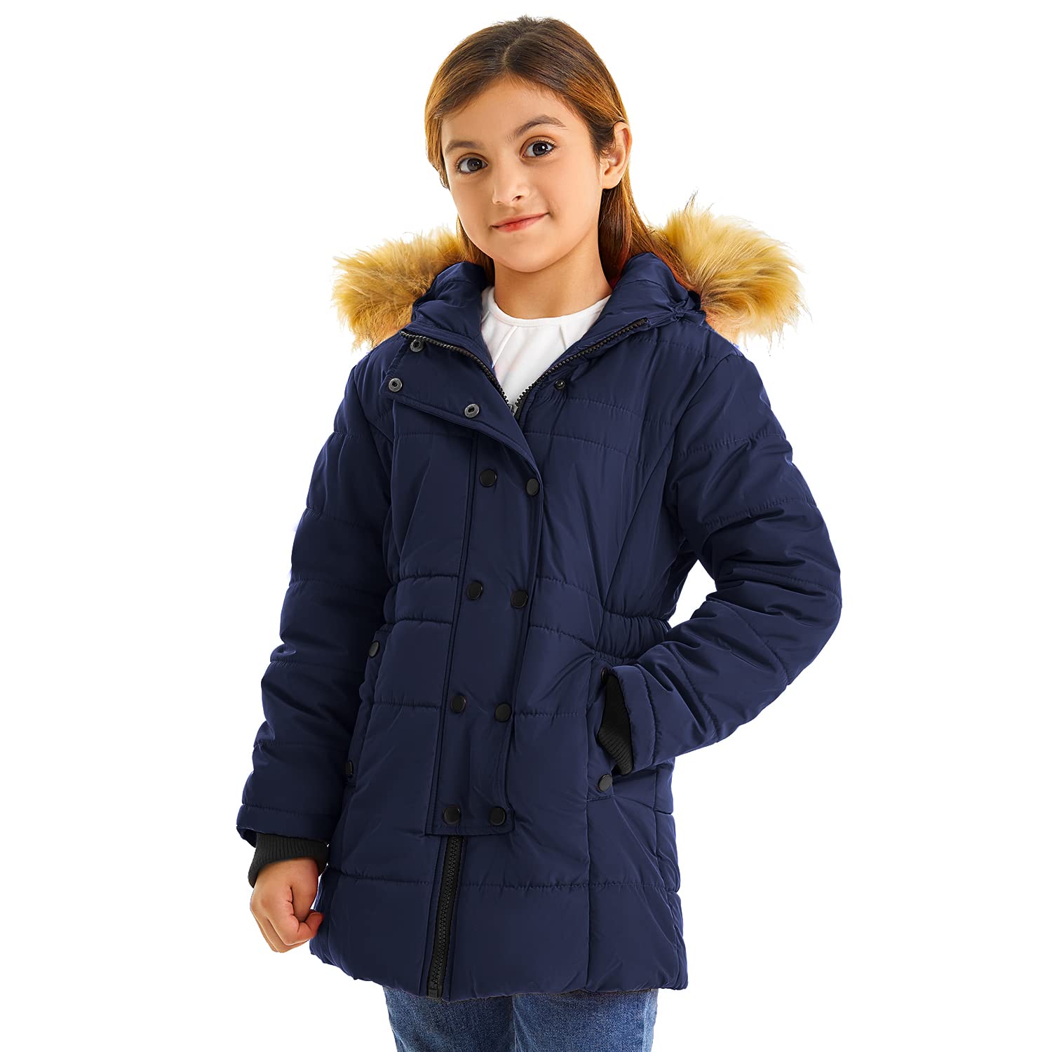 FARVALUE Abrigos cálidos de invierno para niñas, parka larga y gruesa, chaqueta acolchada de forro polar con capucha y cortavientos