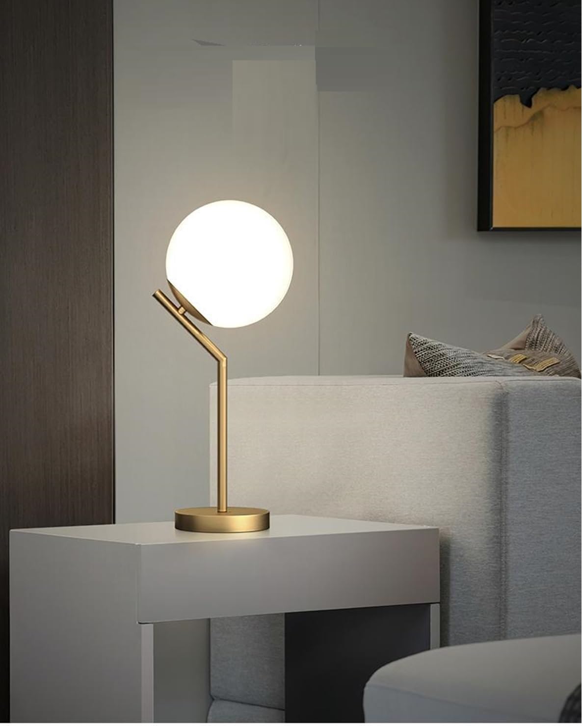 SUPERHONGJIHAO Modern Minimalist Bedroom Bedside lamp Living Room Study LED Touch Sensitive dimming Glass Ball Table lamp, White