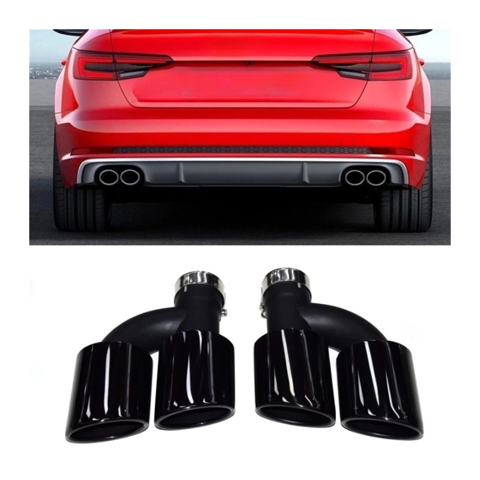 2 szt./zestaw Podwójna rura wydechowa ze stali nierdzewnej z tyłu samochodu kompatybilna z Audi A4 A5 A6 A7 do S4 S5 S6 S7 Czarna końcówka tłumika 60 mm dysza(Army Green)