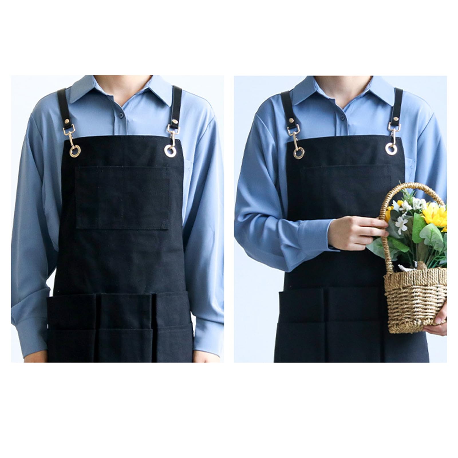 Delantal De Trabajo Delantales De Lona Delantal Cocina con Bolsillos para Hombres Y Mujeres, Cocinar Barbacoa Y Hornear Pintar Tareas Black,One Size