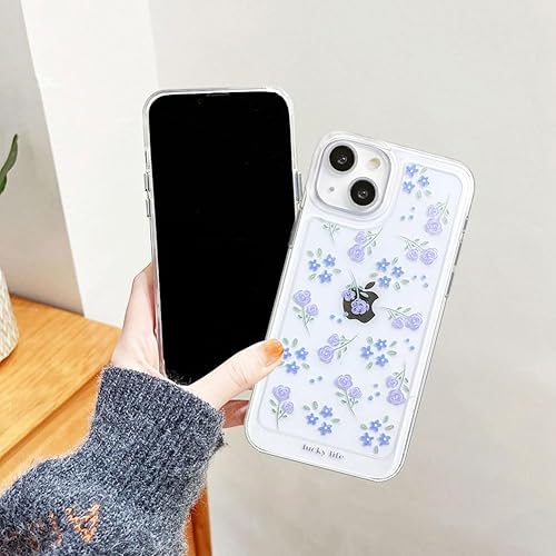 Miniatura 4 de Funda diseñada para iPhone 15, diseño de flores transparentes, bonitas, moradas, rosas, frescas, duraderas, a prueba de golpes, funda protectora