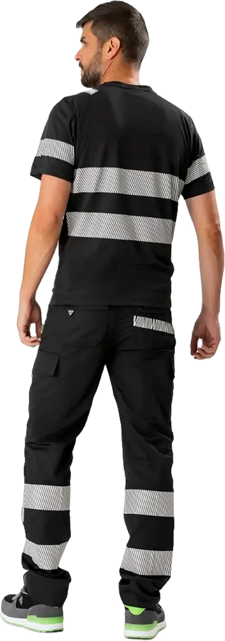 WORKTEAM Pantalón Alta Visibilidad Slim Fit de Trabajo, Cintas Reflectantes Segmentadas, Multibolsillos. Unisex