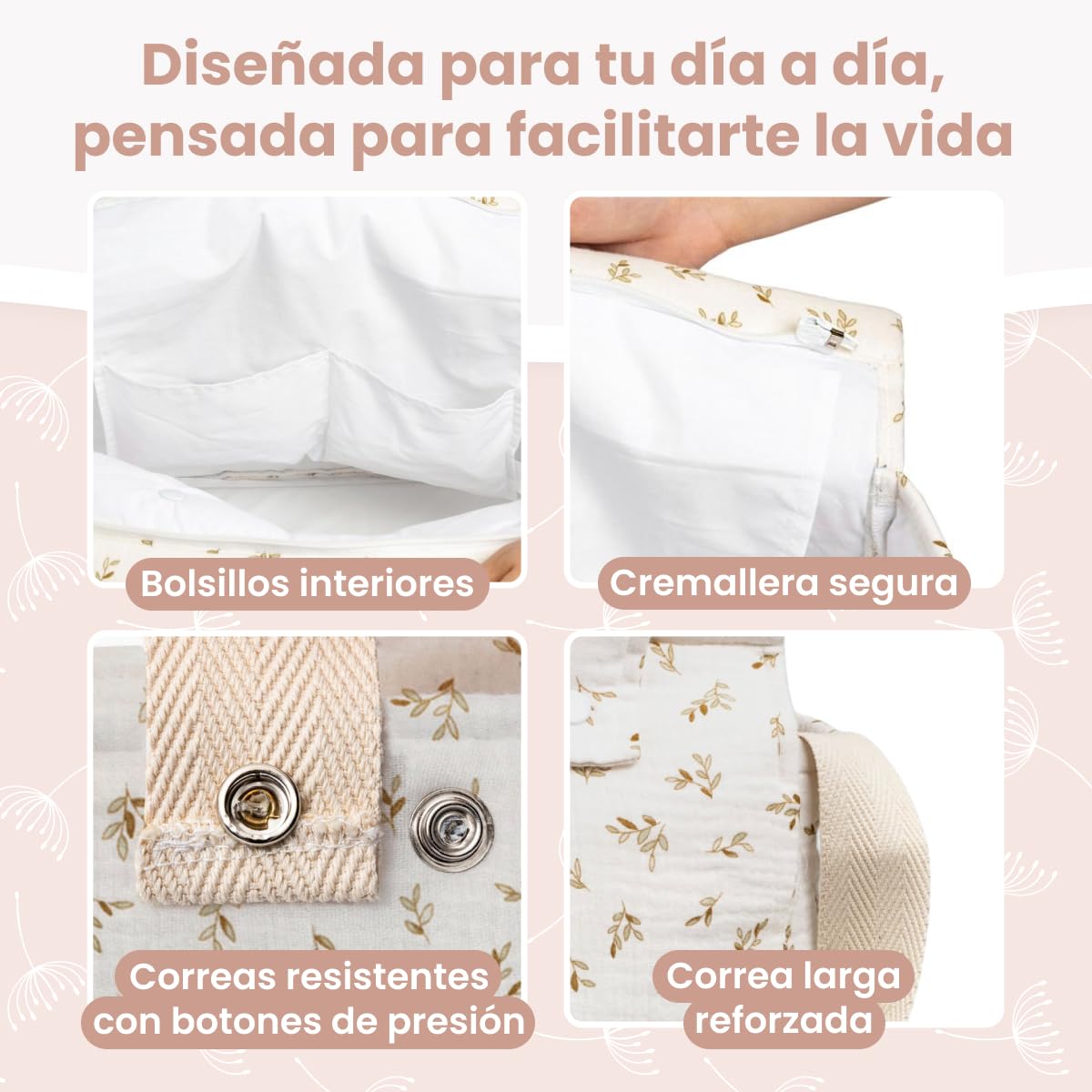 MIMUSELINA Bolso Carro Bebe | Pañalera Bebe organizador para silla paseo con gran capacidad | Bolso Maternidad Elegante y Práctico | Hecho en España