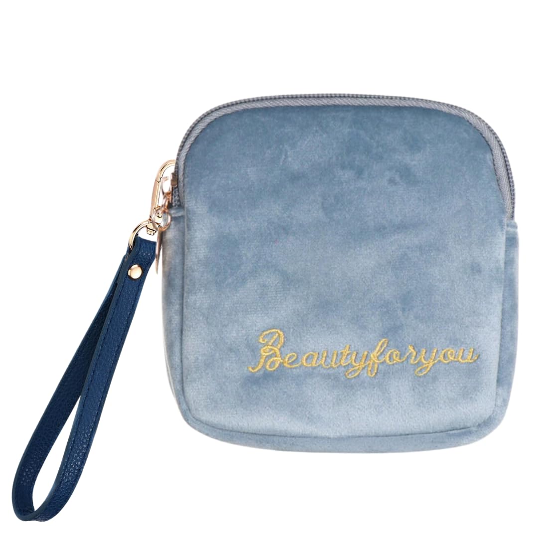 Adorable Pink Peri - Reusable Sanitary Napkin Pads Storage Bag Portable for Women Girls | Soft Touch Velvet with Matching Open Clip Lanyard | Reusable