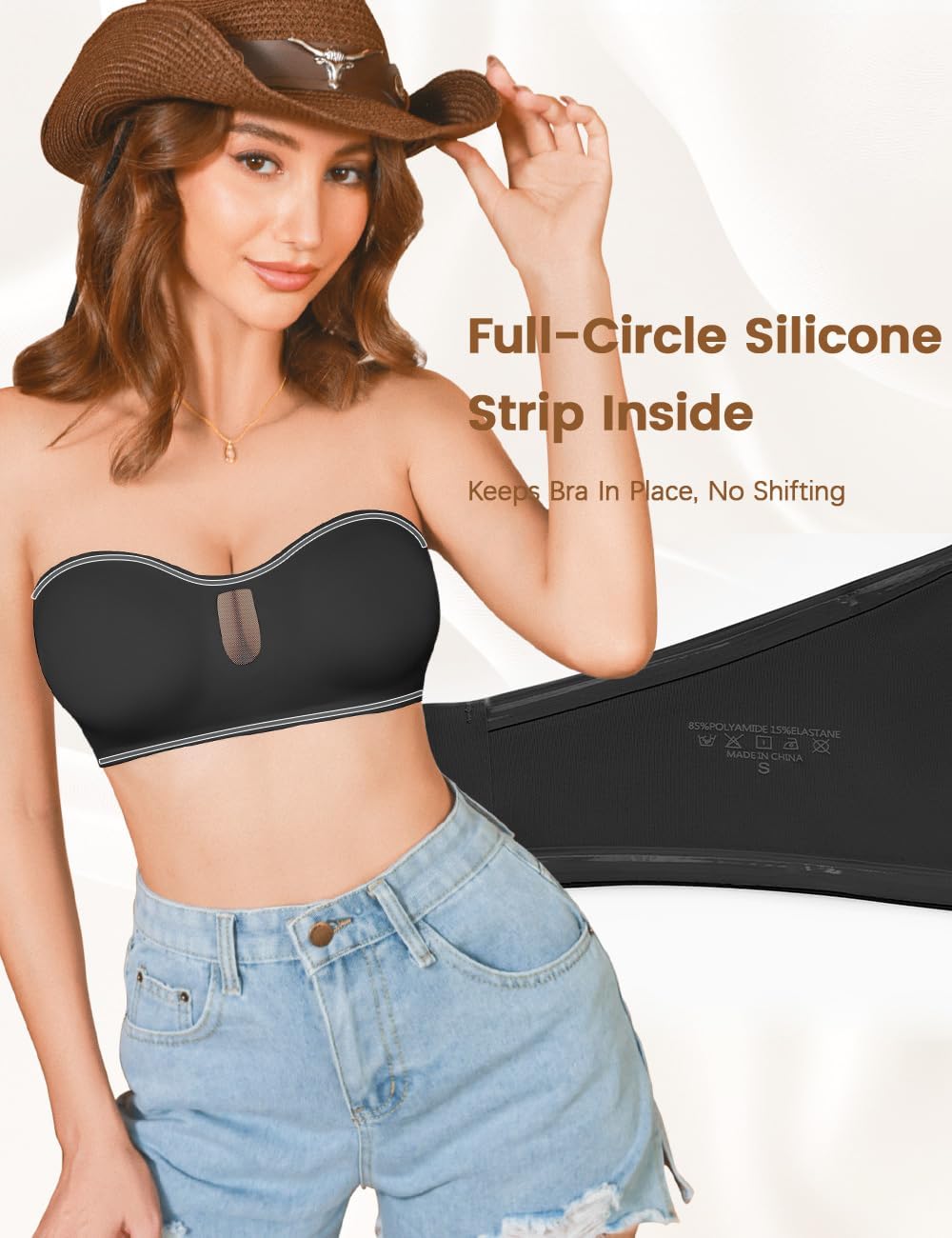 Womens Strapless Bras Back Closure Seamless Bandeau Bra Non-Slip Push Up Tube Top Wireless Padded Bralette with Mesh - Image 2
