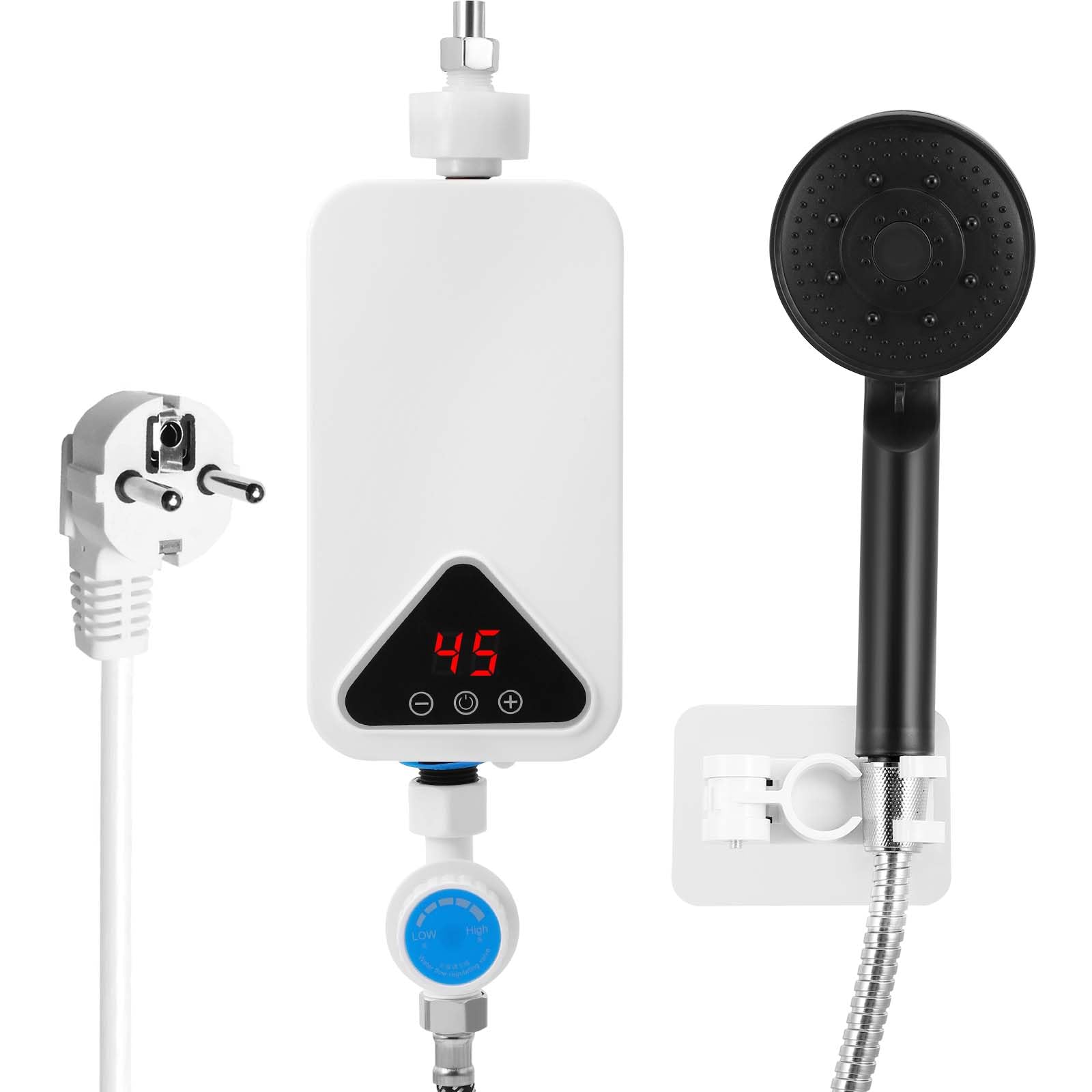 Calentador De Agua Eléctrico, Mini Calentador de Agua 220 V 5500 W, 30-55 °C, Temperatura Ajustable, Ducha de Calentador Instantáneo sin Tanque con Pantalla LED para Cocina y Baño (RYK-009)