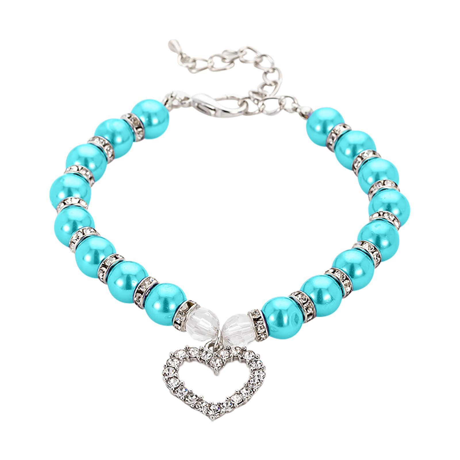 Pearls Dog Collar Adjustable Pet Chain with Flash Light for Dogs and Cats Comfortable Stylish Design (Sky Blue, M)