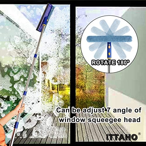 ITTAHO Extendable Window Squeegee Combo, 130cm Telescopic Pole Window Cleaner Kit, Rotatable Window Cleaning Equipment, Window Squeegee with Microfiber Scrubber for Window Cleaning-12"/30cm