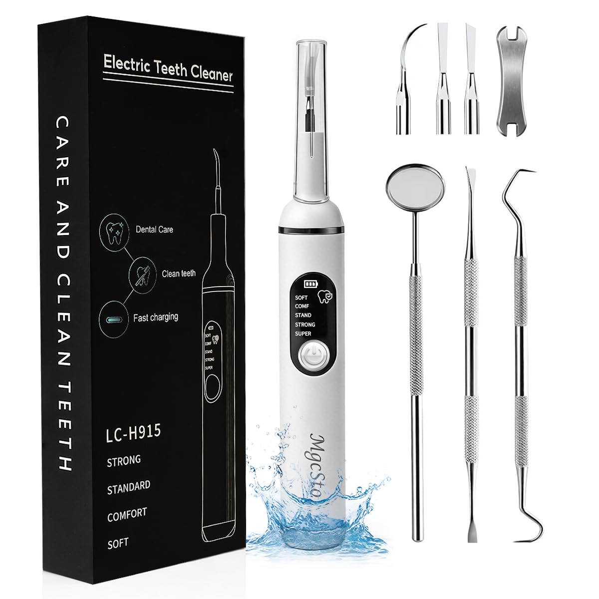 Ultimate Electric Teeth Cleaner - Ultrasonic Tooth Cleaning Violet Light Protection 316F Stainless Steel Heads 5-Speed Modes IPX6