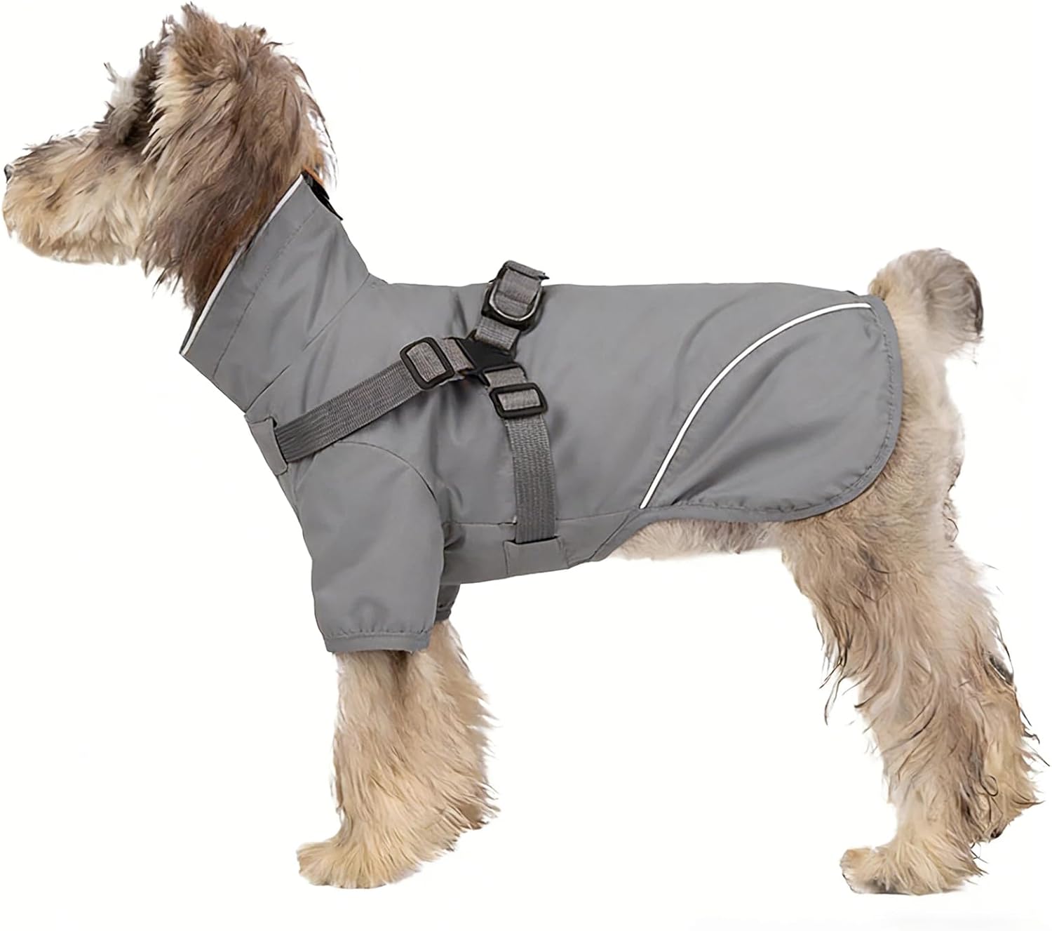 Dog Raincoat with Harness for Small and Medium Dogs, Waterproof Puppy Dog Rain Jacket with Reflective Strips (Grey, XX-Large)