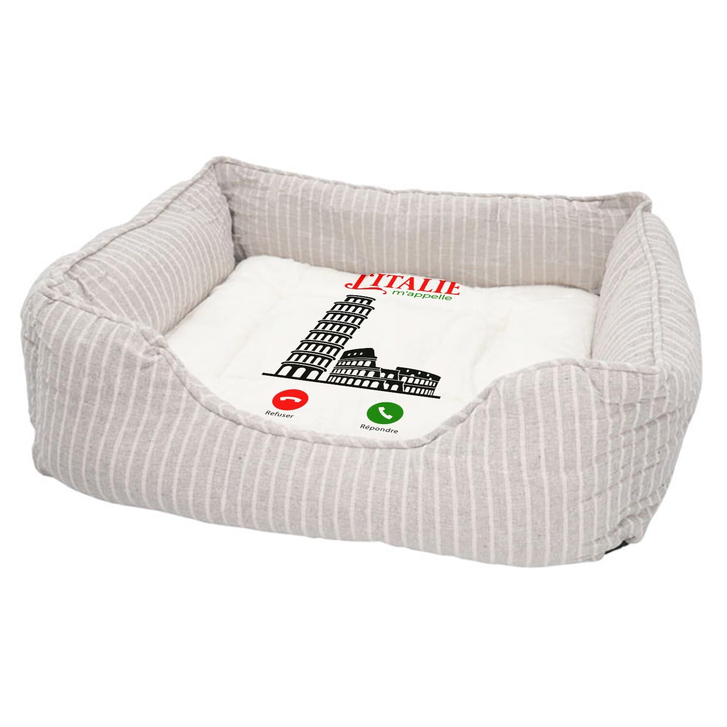 Lit pour chien motif Italie, coussin haut de gamme moelleux et déhoussable fabriqué en France