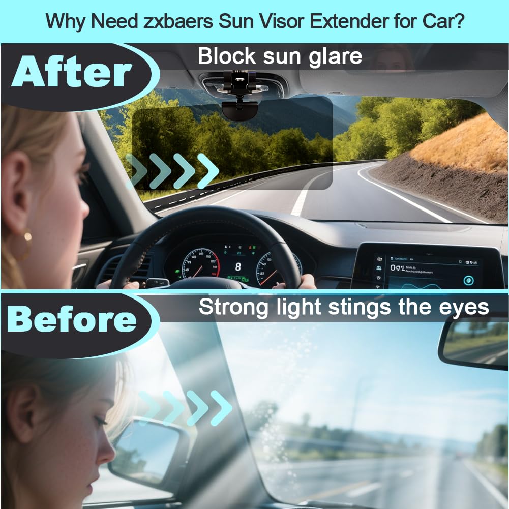 zxbaers Sun Visor Extender for Car Sun Blocker Polarized Anti-Glare Car Visor Extension for Night Driving, Angle Adjustable, Cover LED Light?Safe Driving