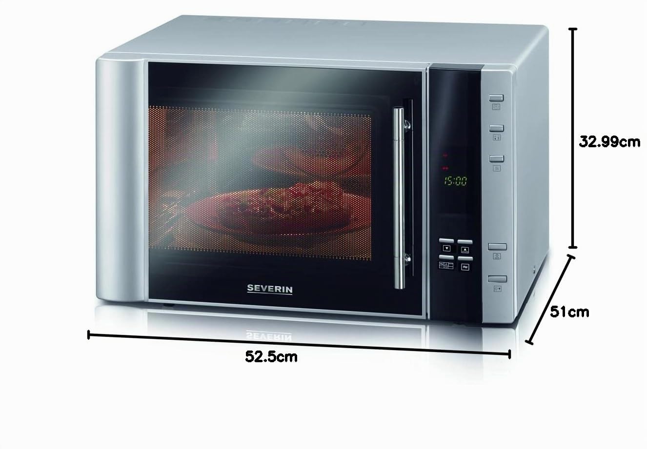 SEVERIN Four Micro-ondes, Gril, Chaleur tournante 2 500W, 30L, 5 niveaux de puissance, Affichage numérique, Inox/noir, MW 7825