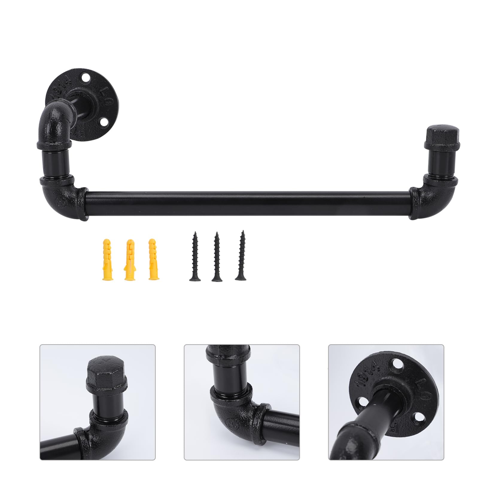 Schwere Industrielle Handtuchstange aus Eisen, Schwarz