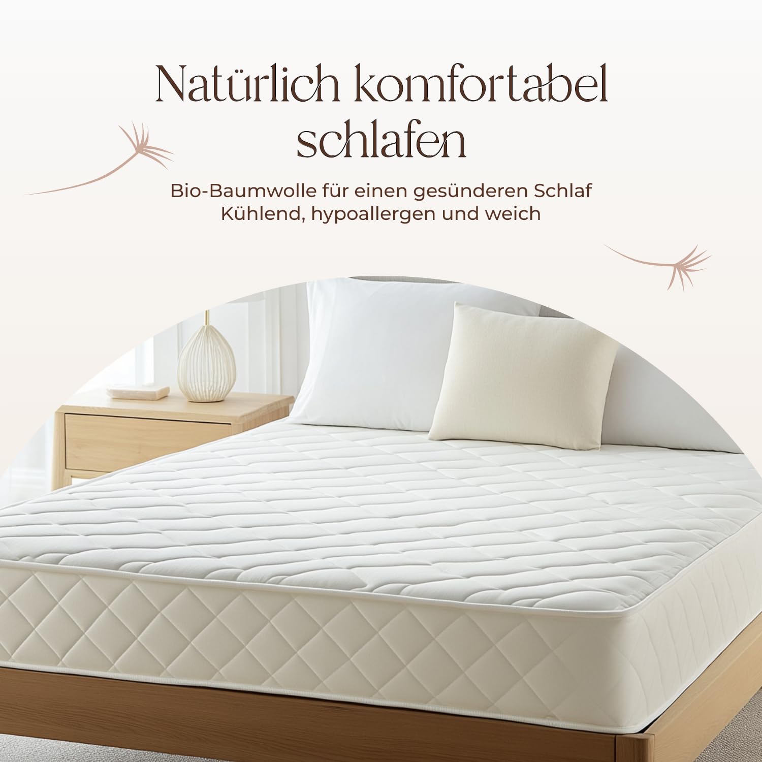 Whisper Organics 100% Bio-Baumwolle, gesteppter Matratzenschoner, atmungsaktive Matratzenauflage, 40 cm hoch, GOTS Zertifiziert, Matratzenbezug 140x200 cm, Elfenbein