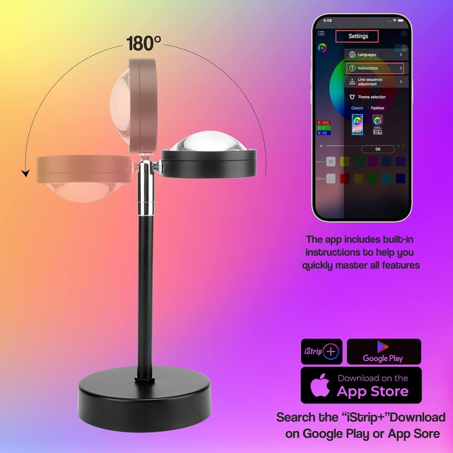 Sunset Lamp Projection, Sunset Night Light Rainbow Projector 180° 16 Color Changing 4 Modes, Vlog, Photography, Decorative, Party Decor, Gift for Women(16 Color) (red) (red)
