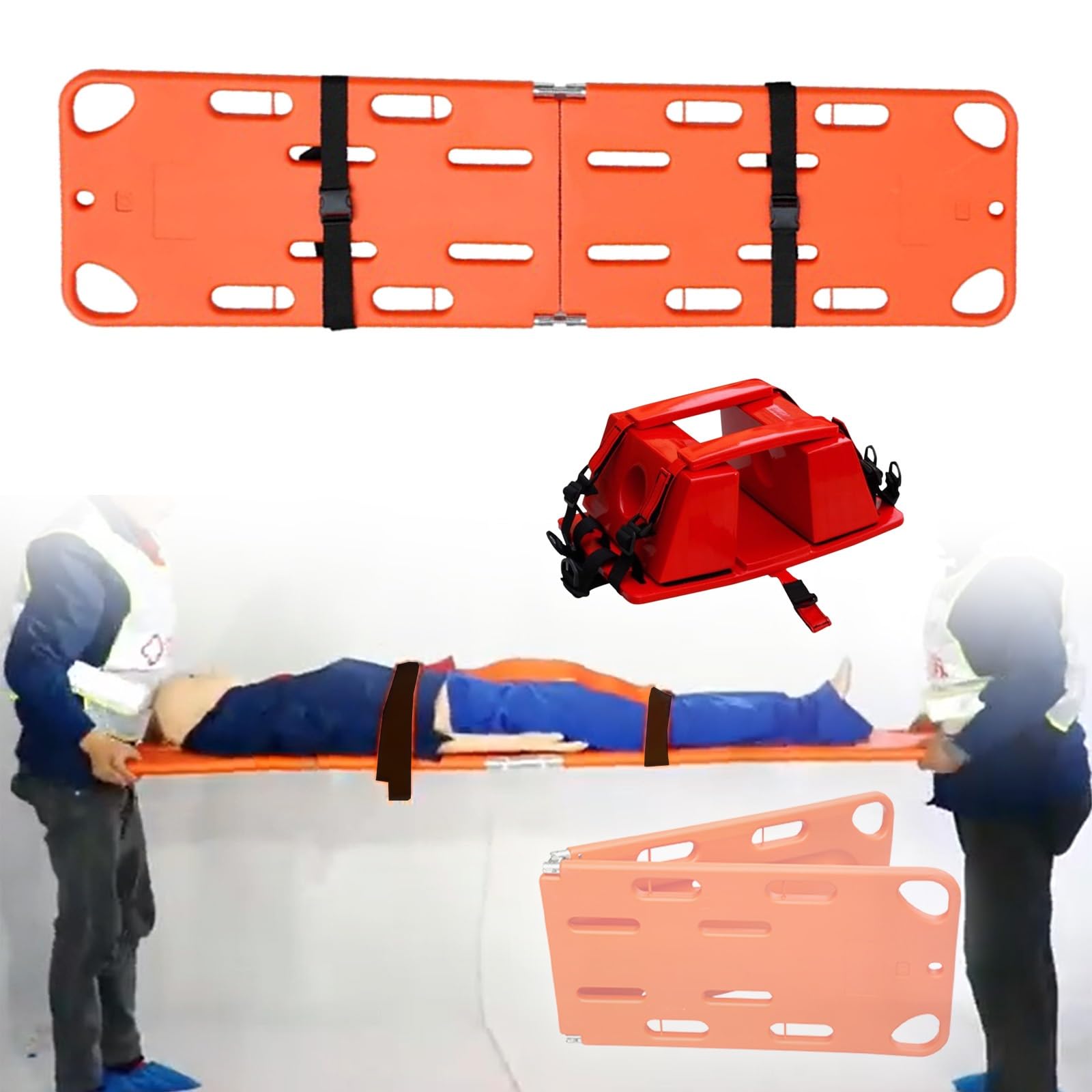 JYHHCYS Spine Board with Head Immobilizer and Straps, Transfer Backboard Immobilization Portable Patient Transport Rescue, Universal Water Floating Stretcher for Camp Outings/Pools