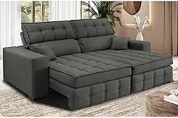 Sofá Retrátil e Reclinável 1,80m Molas Ensacadas e Costura Tripla Cama Inbox Nobre Suede Cinza