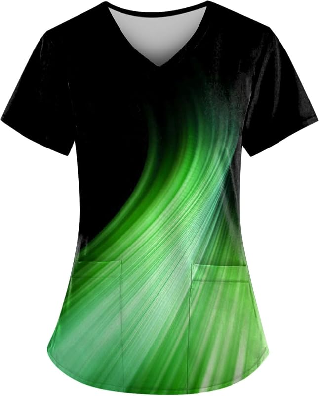 Exfoliantes para mujeres Camisetas de trabajo de manga corta con cuello en V Blusas informales estampadas Uniformes de enfermería para salir de vacaciones