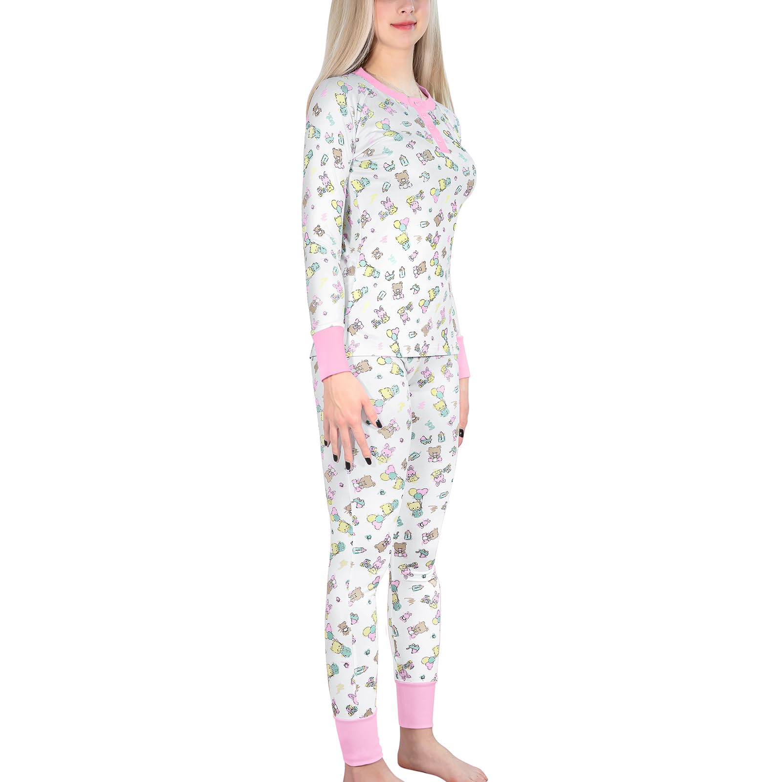 LittleForBig Dos Piezas Set de Pijama de Manga Larga para Mujer - Sedoso Suave, Cómodo Elástico y Transpirable Baby Cuties Temática Ropa de Dormir Rosa XXXXL
